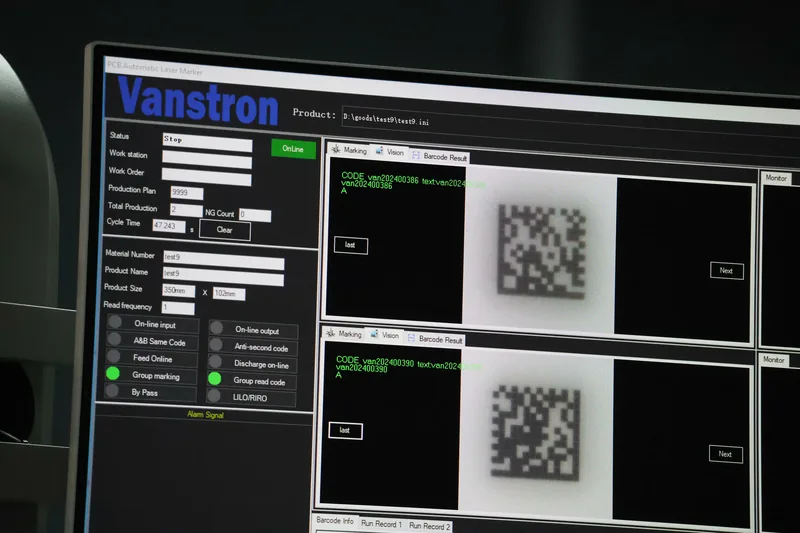Programa de Vanstron leyendo dos DataMatrix marcados